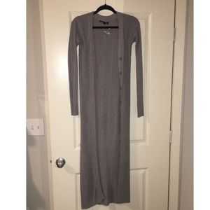 Long Gray Front Button Sweater